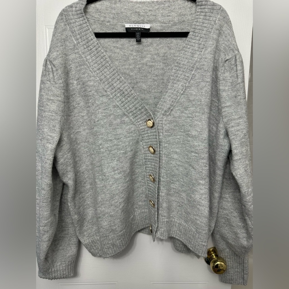 Eloquii Silver and grey V Neck oversized Cardigan